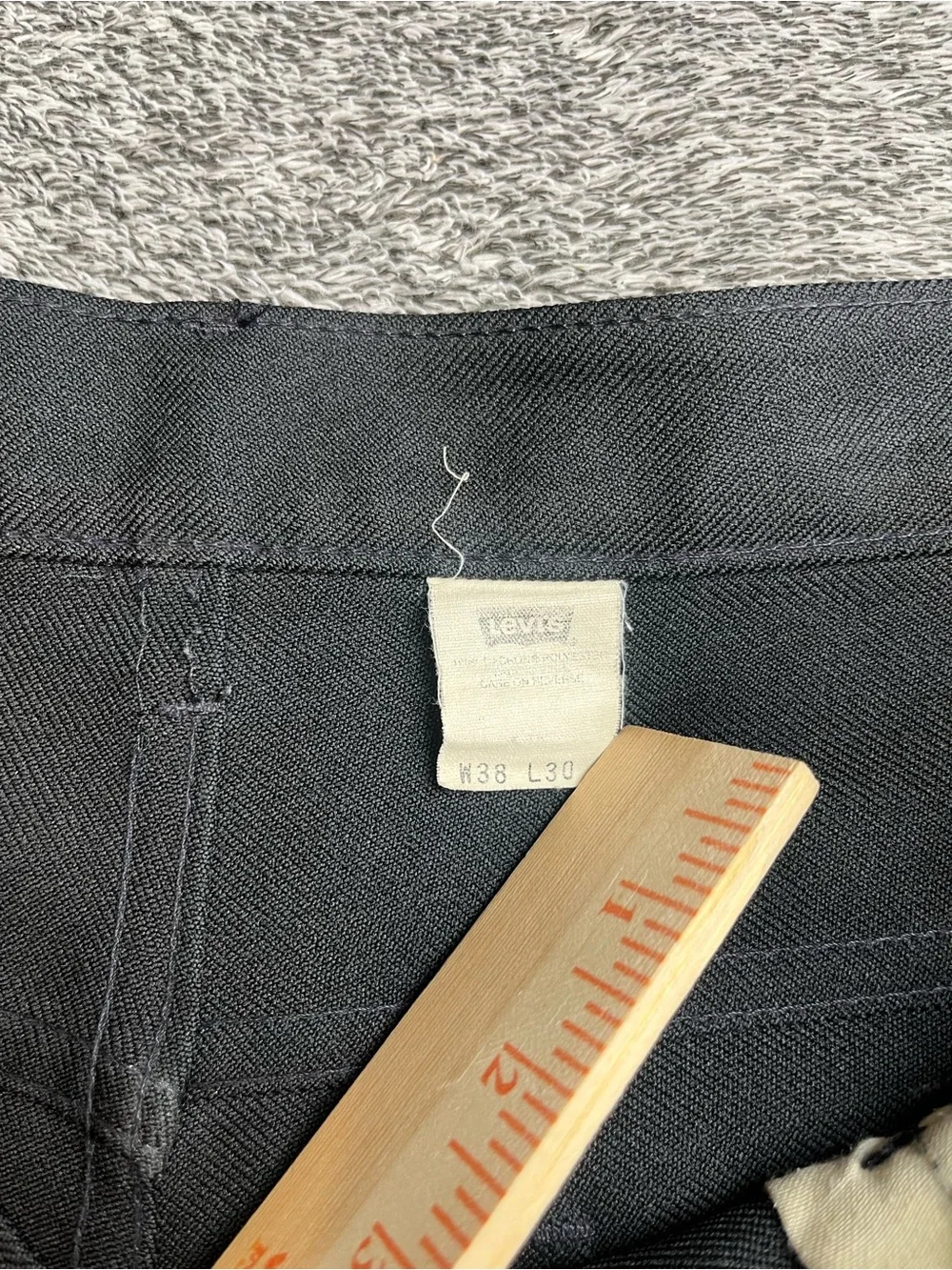 Levi's Sta-Prest Pants Mens 38x30 Black Poly Blend Straight Leg Vintage Retro